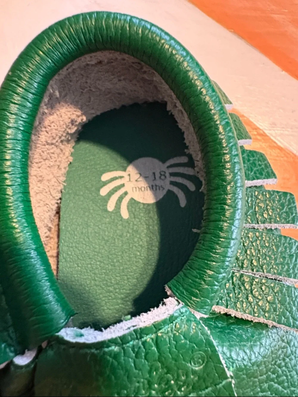 Itzy Ritzy Green Kids Leather Moccasins with White Accents